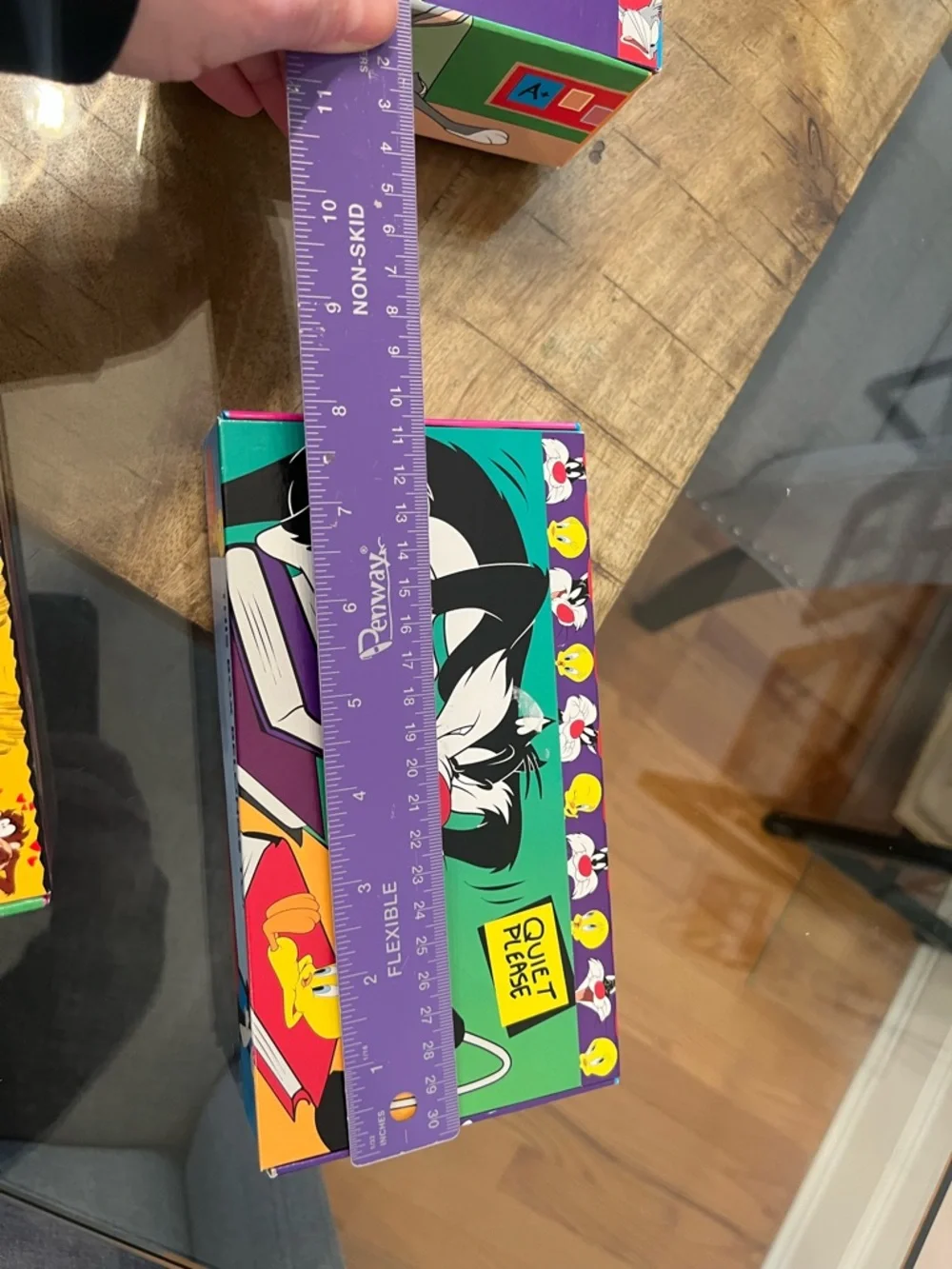 vintage 1990s Looney Tunes cardboard pencil boxes featuring characters